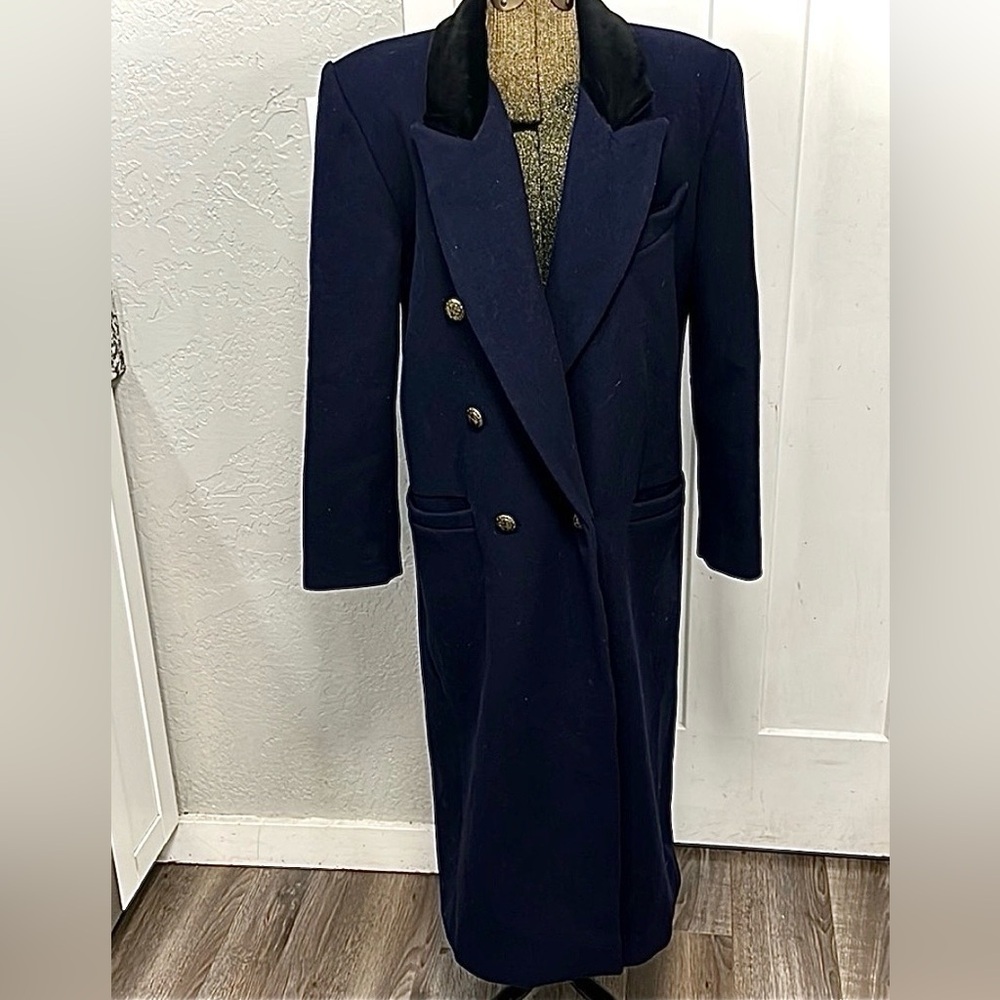 90’s VINTAGE BRAETAN NAVY BLUE WOOL LONG PEACOAT SIZE  6